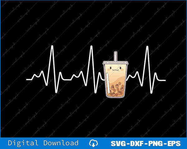 Cute Heartbeat Bubble Tea Boba Milk Tea Kawaii SVG PNG Printable File