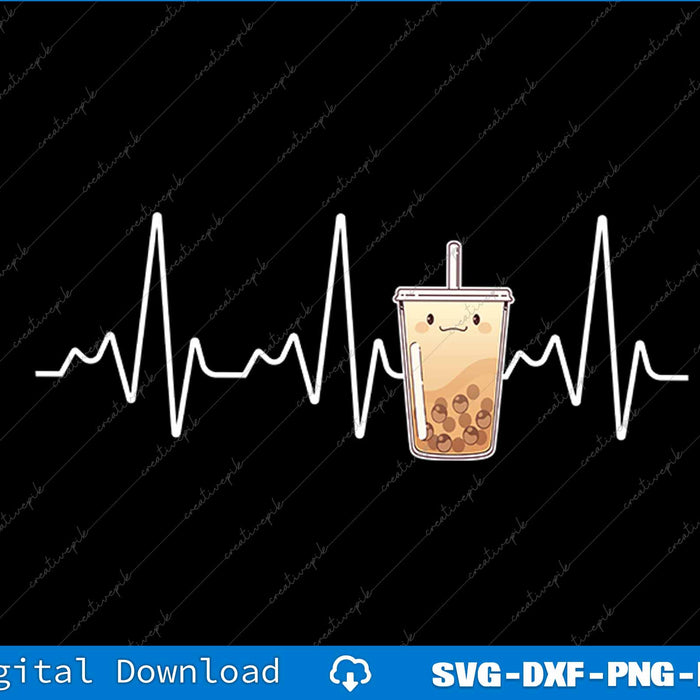 Cute Heartbeat Bubble Tea Boba Milk Tea Kawaii SVG PNG Printable File