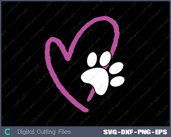 Cute I Love My Dog Puppy Cat Paw Heart SVG PNG Cutting Printable Files