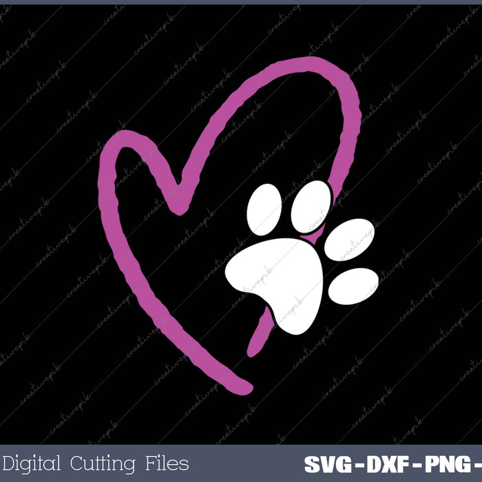 Cute I Love My Dog Puppy Cat Paw Heart SVG PNG Cutting Printable Files