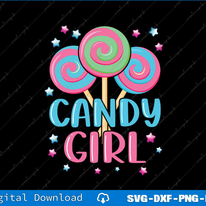Colorful lollipops with 'CANDY GIRL' text on a black background