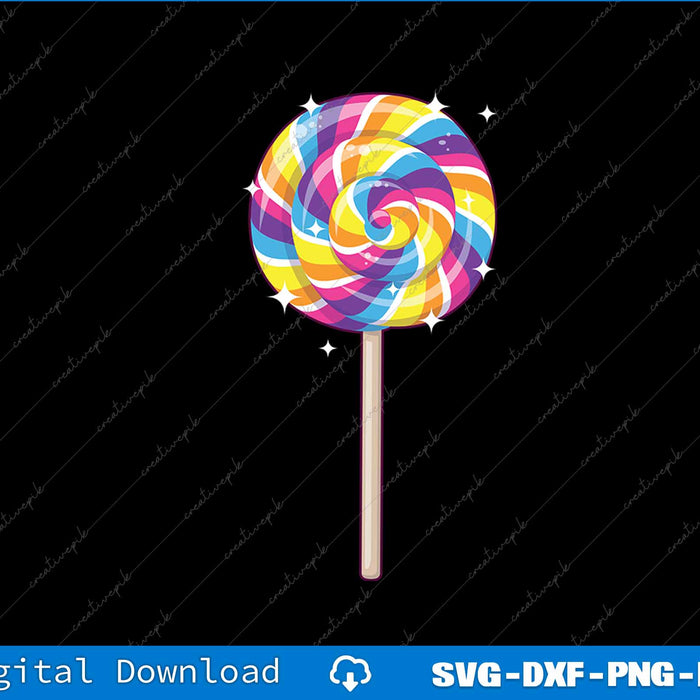 Colorful lollipop on a black background with digital download text at the bottom.