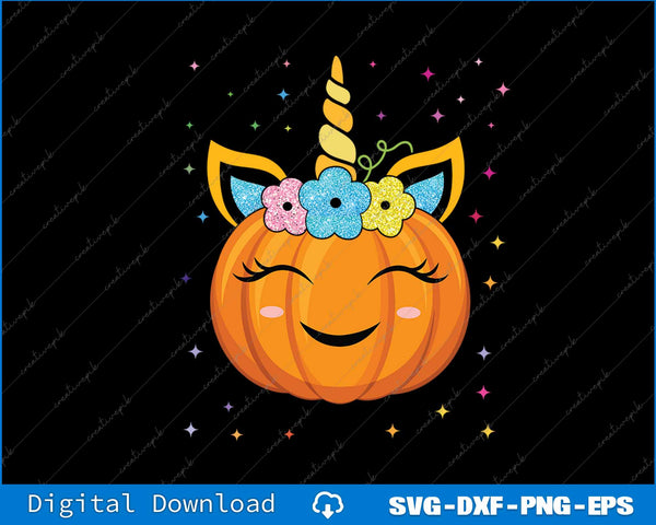 Cute Unicorn Pumpkin Funny Halloween Costume SVG PNG Printable File