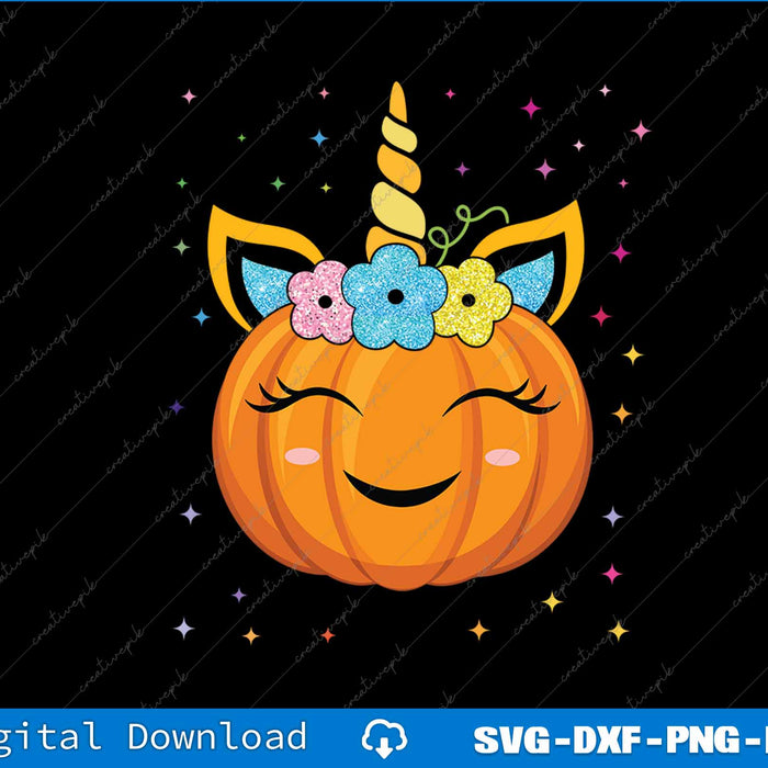 Cute Unicorn Pumpkin Funny Halloween Costume SVG PNG Printable File