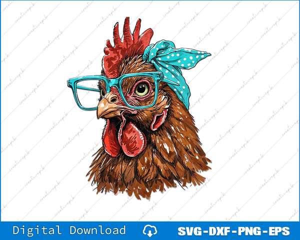 Cartoon rooster with glasses and a bandana on a white background