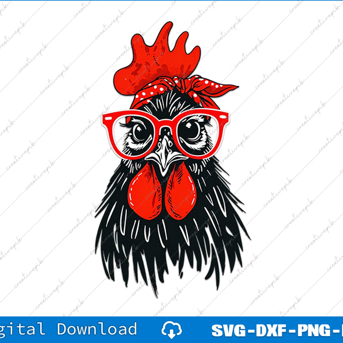 Rooster with red sunglasses and bandana on a white background