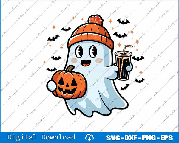 Cute halloween ghost holding a pumpkin SVG PNG Cutting Printable File