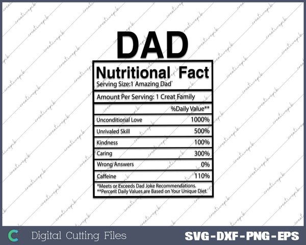 Dad Nutritional Fact SVG PNG Cutting Printable Files