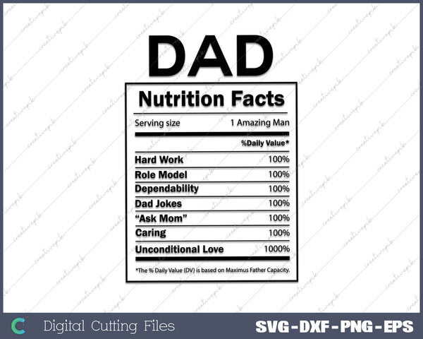 Dad Nutritional Facts SVG PNG Cutting Printable Files