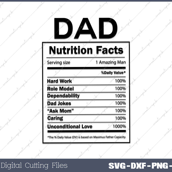 Dad Nutritional Facts SVG PNG Cutting Printable Files