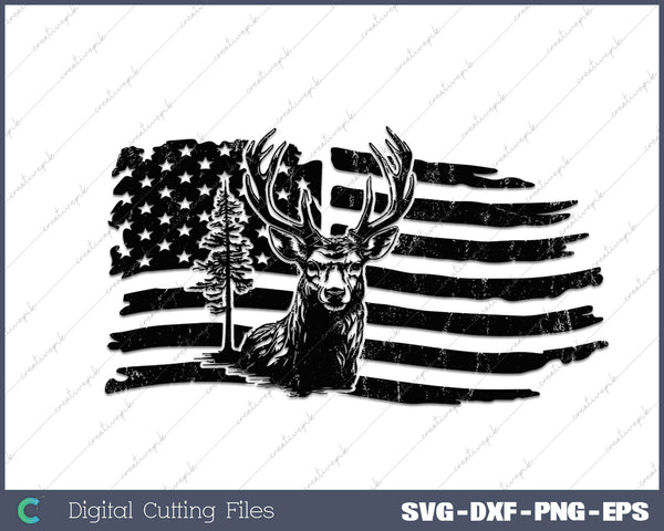 Deer Hunting American Flag SVG DXF PNG Cutting File