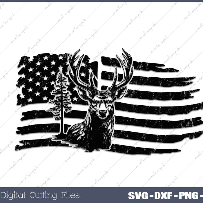 Deer Hunting American Flag SVG DXF PNG Cutting File