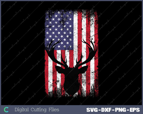 Deer Hunting American Flag Whitetail Buck SVG PNG Cutting Printable Files