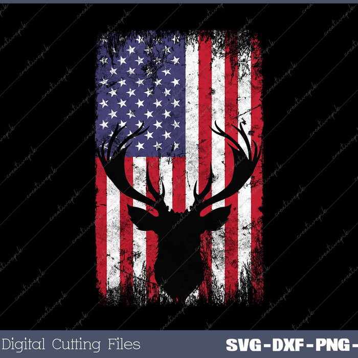 Deer Hunting American Flag Whitetail Buck SVG PNG Cutting Printable Files