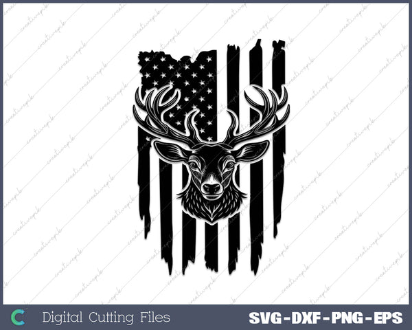 Deerhead Hunting Deer Flag SVG DXF PNG Cutting File