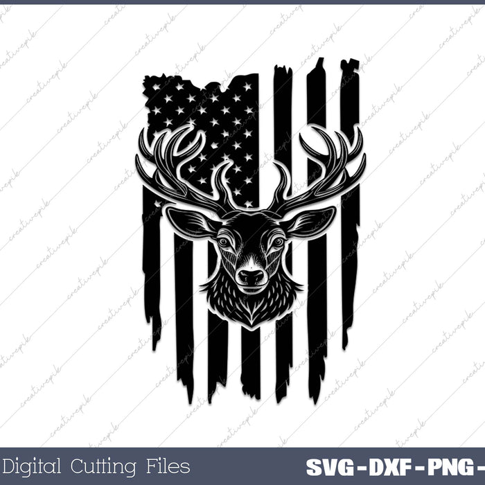 Deerhead Hunting Deer Flag SVG DXF PNG Cutting File