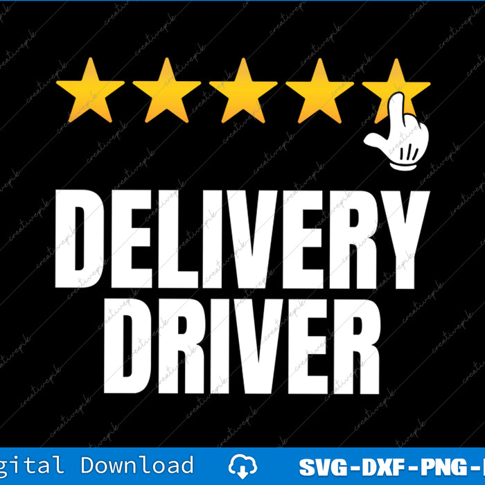 Five-star rating with a hand pointing to 'Delivery Driver' on a black background