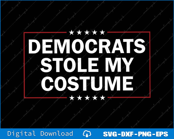 Political graphic with text 'Democrats Stole My Costume' on a black background