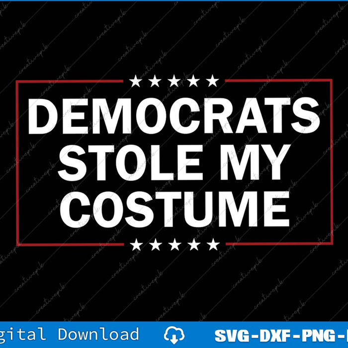 Political graphic with text 'Democrats Stole My Costume' on a black background