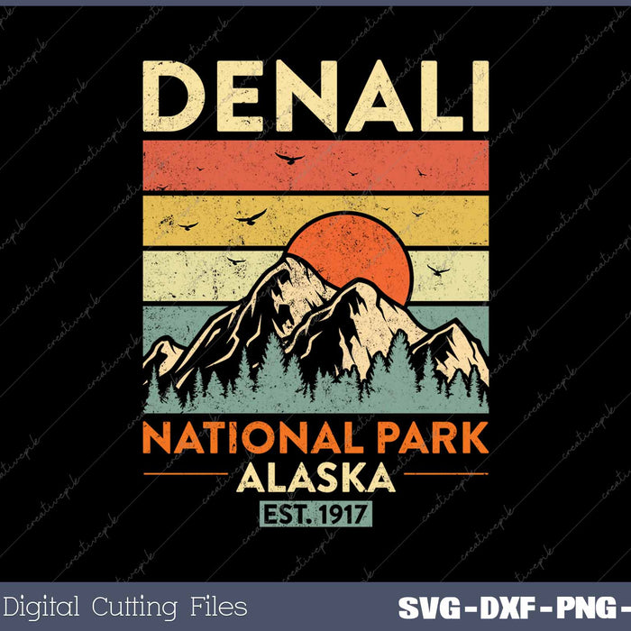 Denali Est 1917 Vintage Retro Alaska National Park SVG PNG Cutting Printable Files