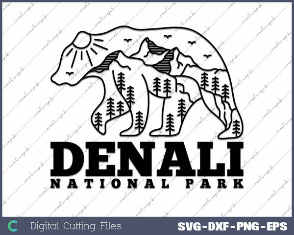 Denali National Park Alaska Bear Animals SVG PNG Cutting Printable Files