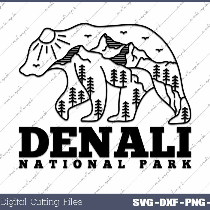 Denali National Park Alaska Bear Animals SVG PNG Cutting Printable Files