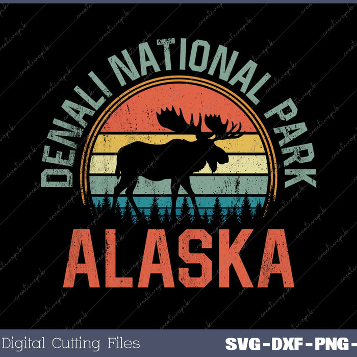 Denali National Park Alaska Moose Hiking Nature Retro SVG PNG Cutting Printable Files