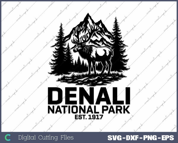 Denali National Park Alaska Retro Moose Hiker Souvenir SVG PNG Cutting Printable Files