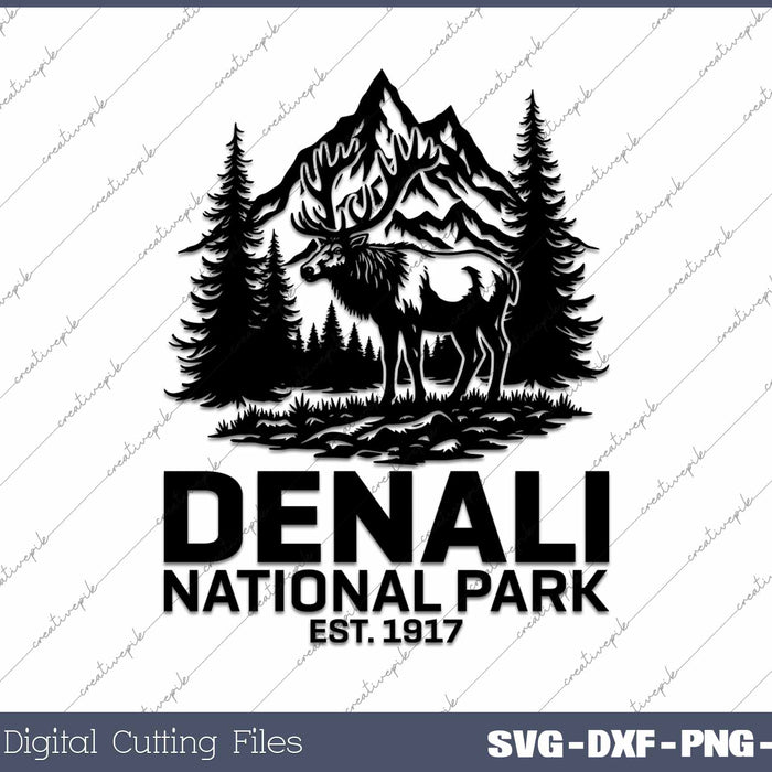 Denali National Park Alaska Retro Moose Hiker Souvenir SVG PNG Cutting Printable Files