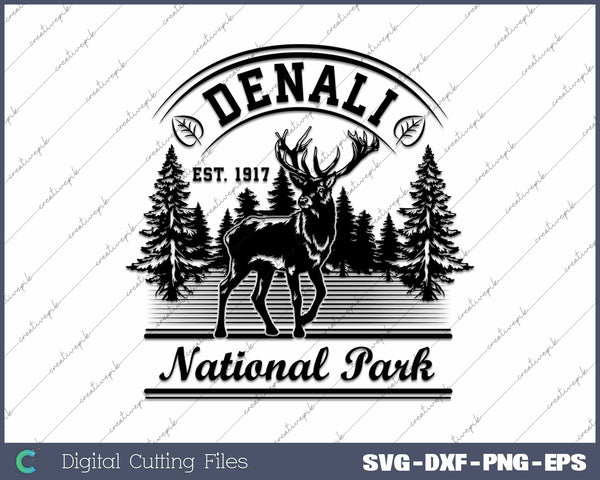 Denali National Park Alaska Retro Moose Hiker Souvenir SVG PNG Cutting Printable Files