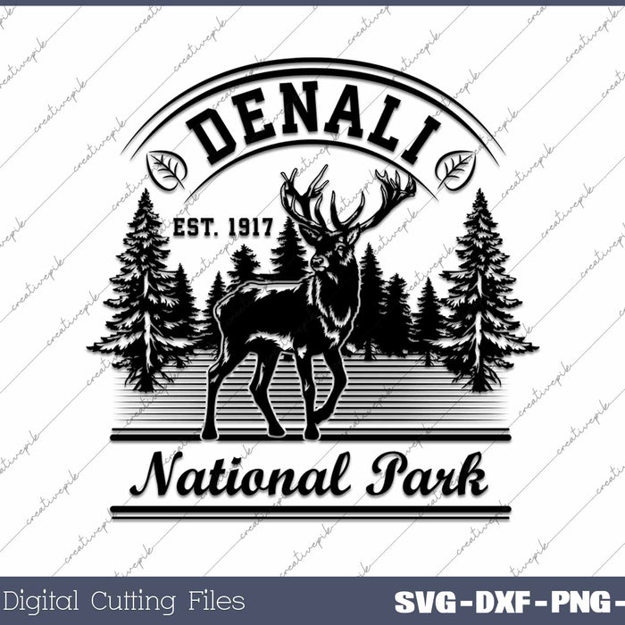 Denali National Park Alaska Retro Moose Hiker Souvenir SVG PNG Cutting Printable Files