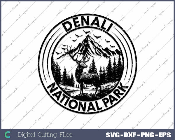 Denali National Park Alaska USA Moose Trees SVG PNG Cutting Printable Files