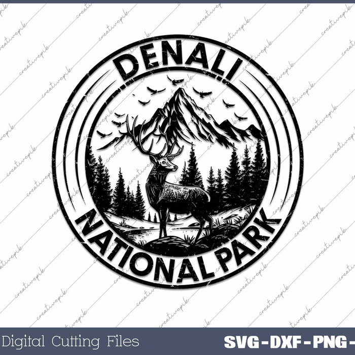 Denali National Park Alaska USA Moose Trees SVG PNG Cutting Printable Files