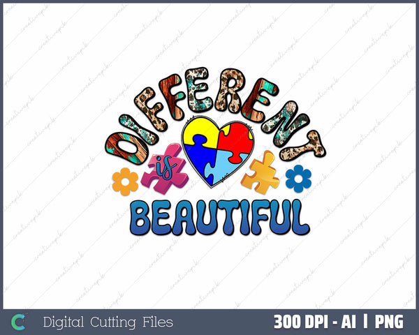 Different Is Beautiful Autism Support Autistic AI PNG Sublimation File