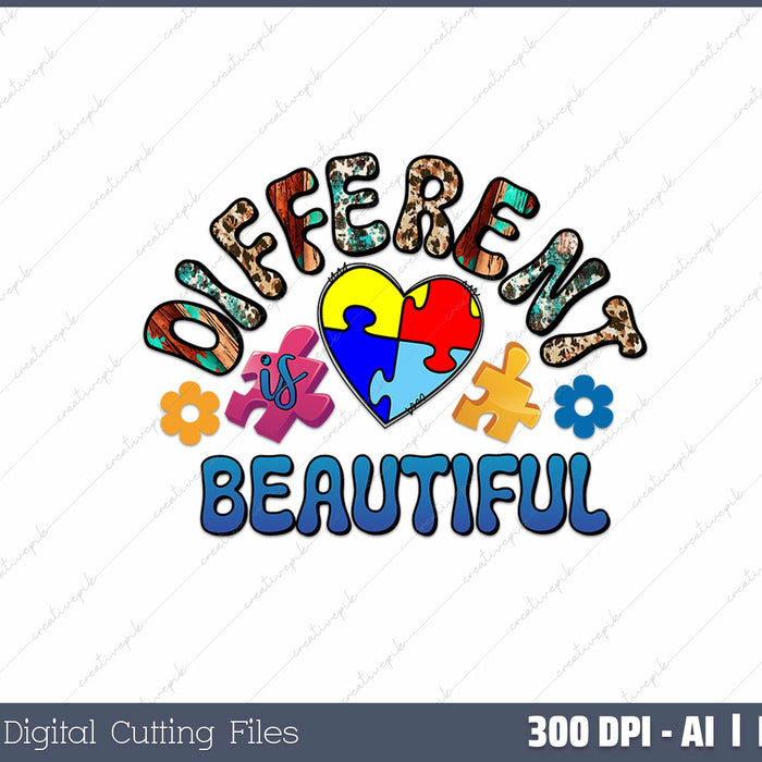 Different Is Beautiful Autism Support Autistic AI PNG Sublimation File