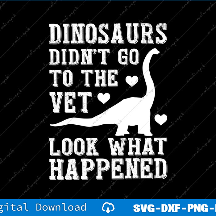 White dinosaur illustration with text on a black background