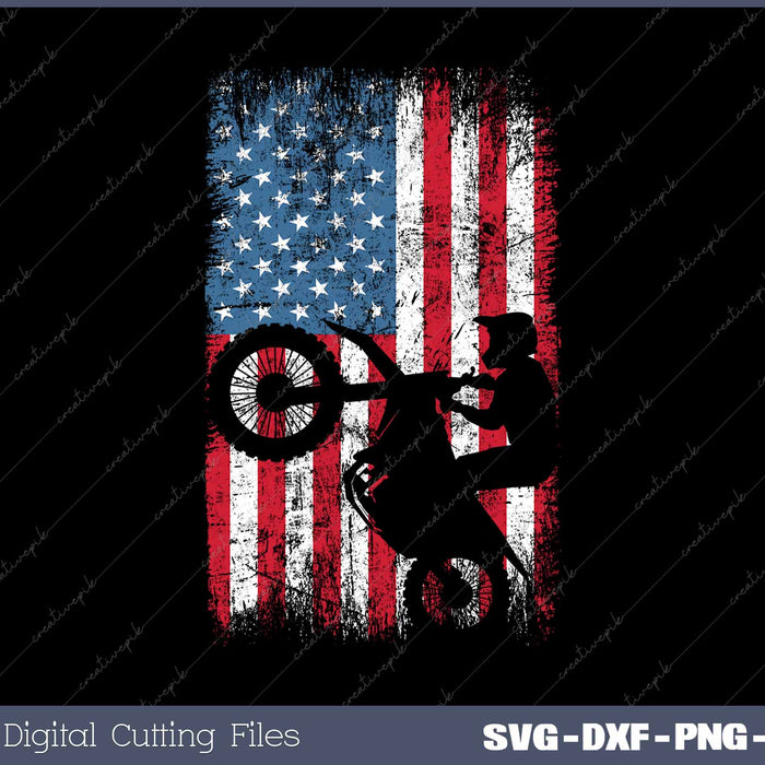 Dirt Bike American Flag Motocross Biker Vintage SVG PNG Cutting Printable Files
