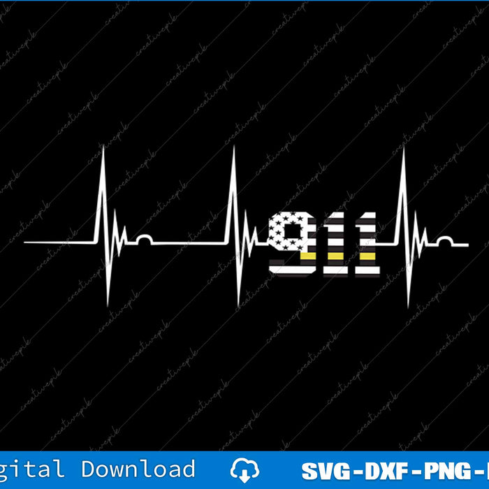 Dispatcher 911 Vintage USA Flag Heartbeat SVG PNG Printable Files