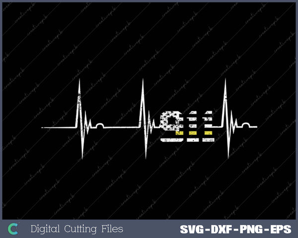 Dispatcher 911 Vintage USA Flag Heartbeat EKG Pulse Dispatch SVG PNG Cutting Printable Files