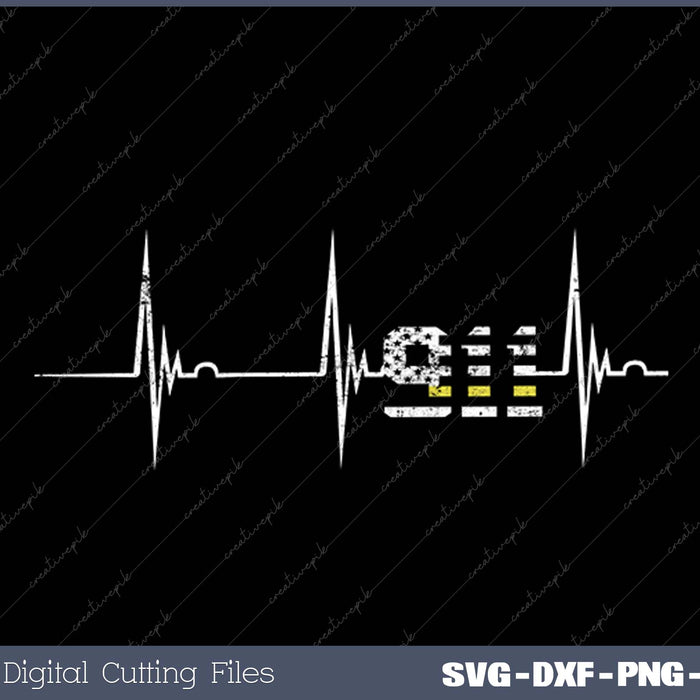 Dispatcher 911 Vintage USA Flag Heartbeat EKG Pulse Dispatch SVG PNG Cutting Printable Files