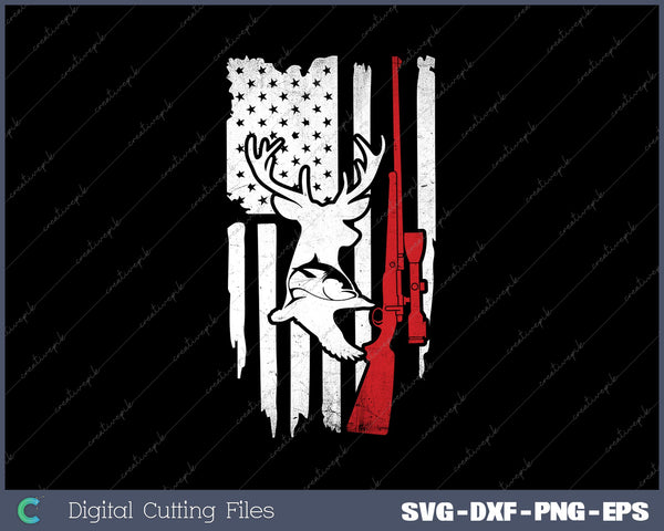 Distressed American Flag Deer Fish Hunting SVG PNG Printable Files