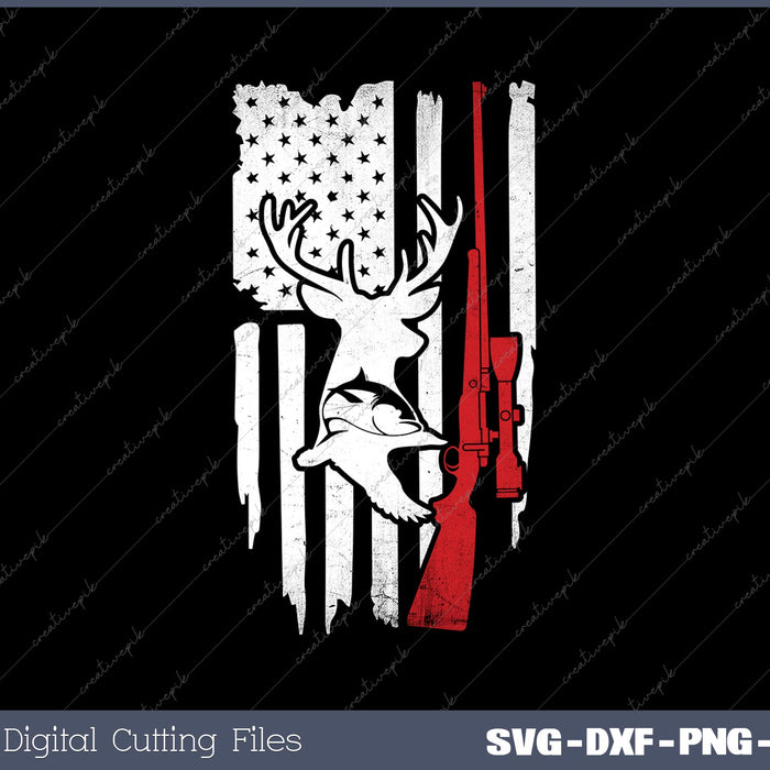 Distressed American Flag Deer Fish Hunting SVG PNG Printable Files