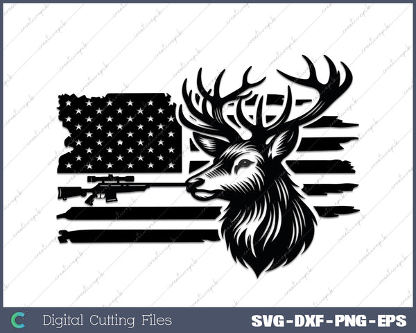 Distressed American Hunting Deer Flag SVG DXF PNG Cutting File