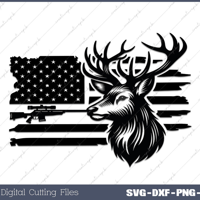 Distressed American Hunting Deer Flag SVG DXF PNG Cutting File