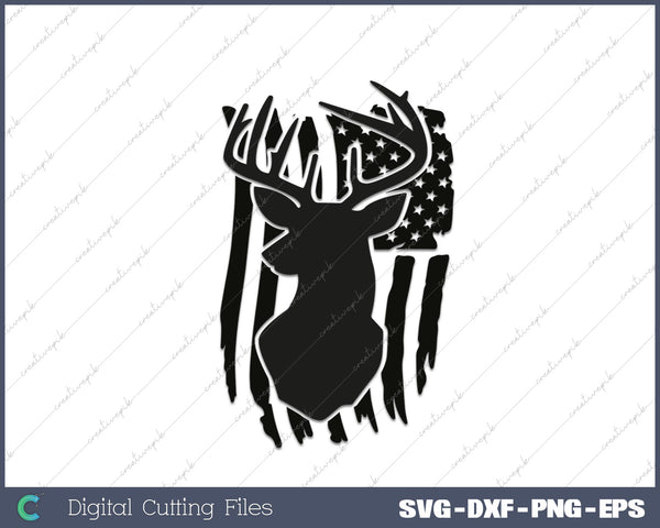 Distressed Hunting American Deer SVG DXF PNG Cutting File