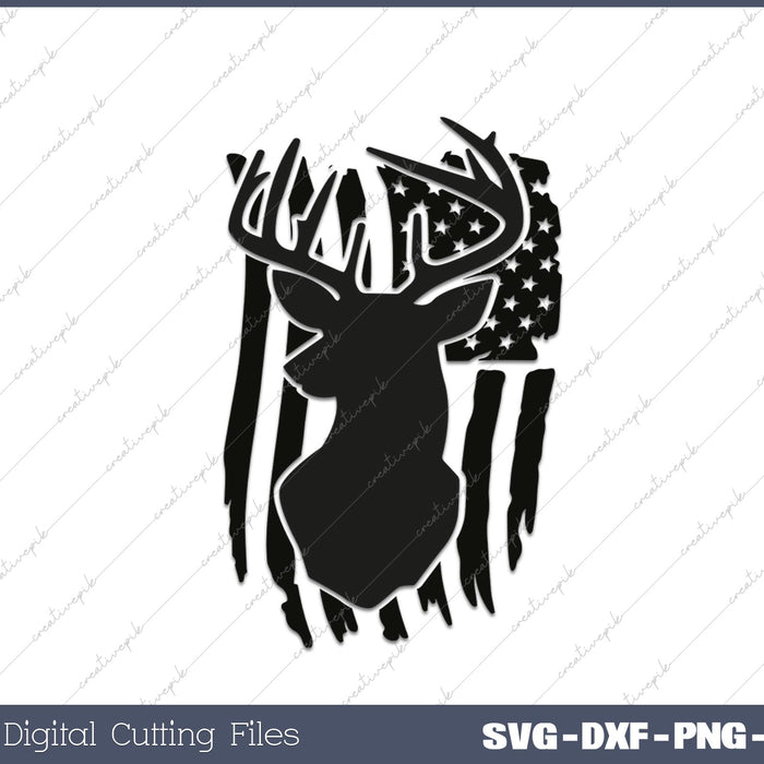 Distressed Hunting American Deer SVG DXF PNG Cutting File