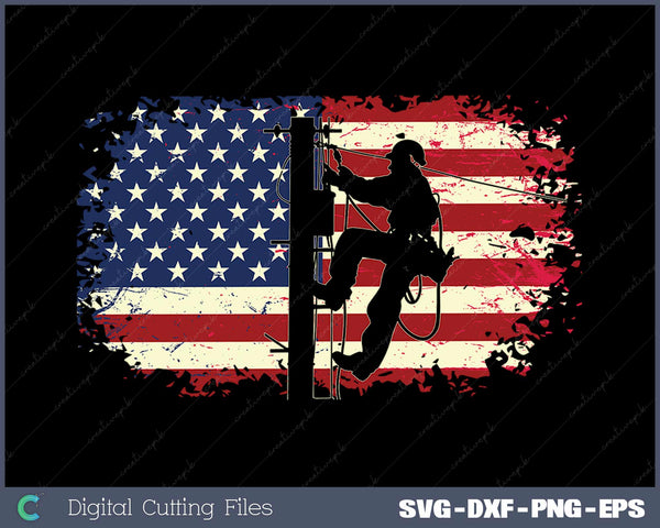 Distressed Electric Cable Lineman American Flag