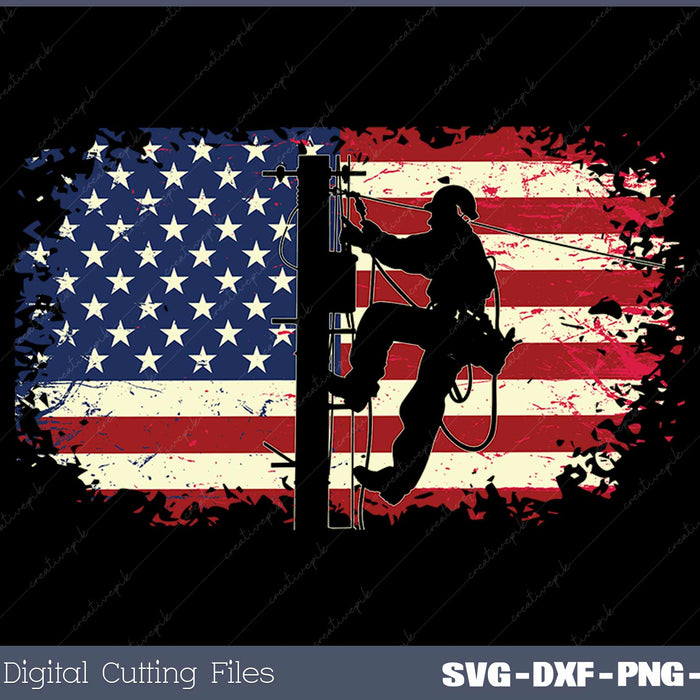 Distressed Electric Cable Lineman American Flag