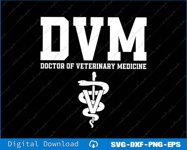 DVM Doctor of Veterinary Medicine logo with caduceus symbol on a black background