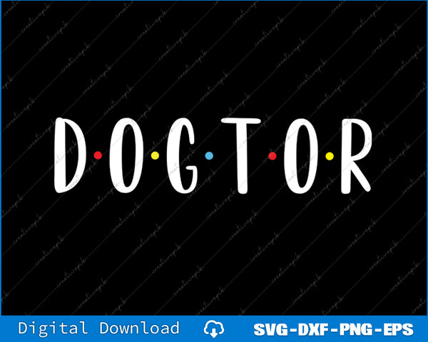 Word 'DOCTOR' with colorful dots on a black background
